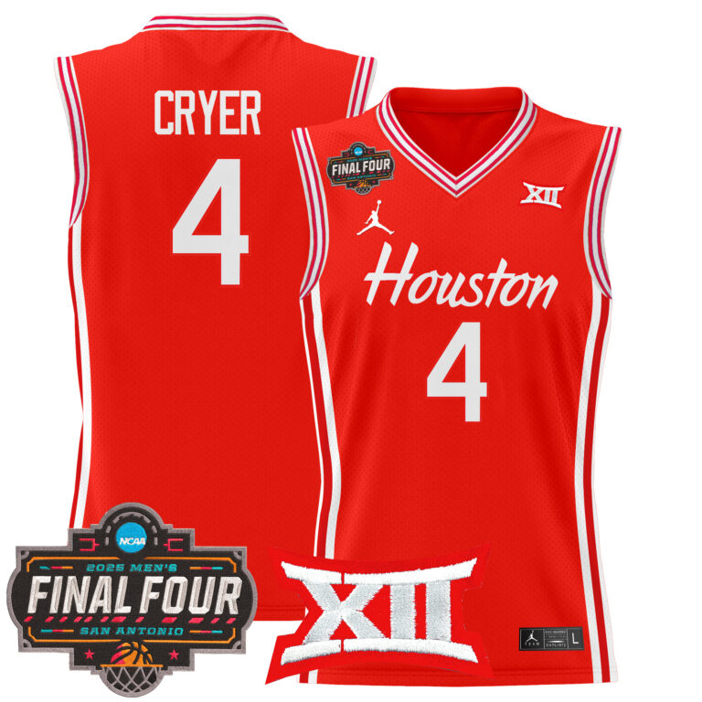 Men Houston Cougars #4 Cryer red 2025 Final Four Patch NCAA Jersey->more ncaa teams->NCAA Jersey